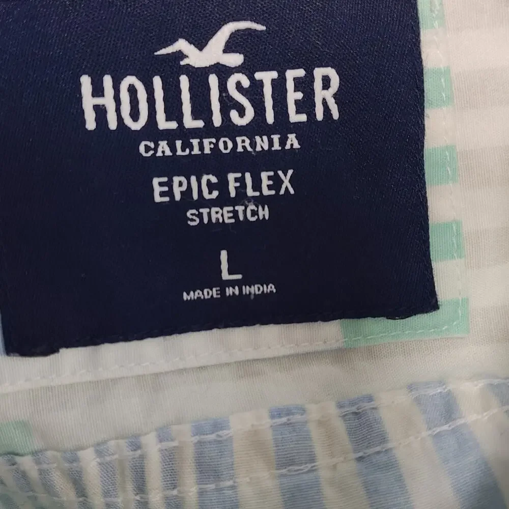 Hollister Patchwork Stripe Button Shirt L Blue Green‎ Casual Preppy